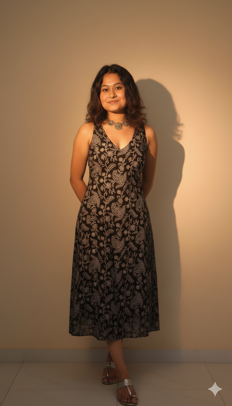 black A-line dress with a corset bacck