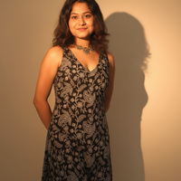 black A-line dress with a corset bacck