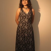 black A-line dress with a corset bacck