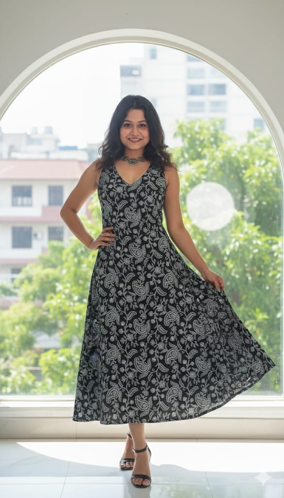 black A-line dress with a corset bacck